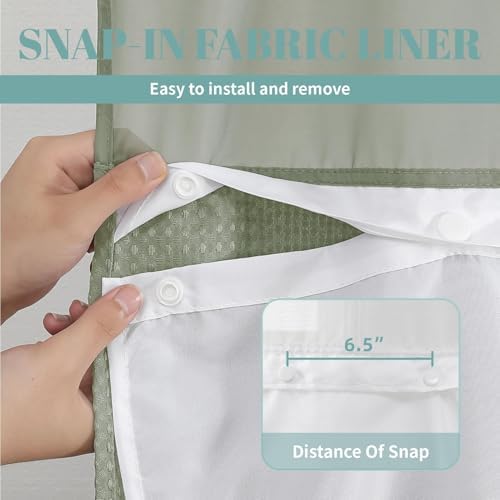 No Hook Waffle Shower Curtain with Snap-in Liner, 60x74 Inch, Sage Green