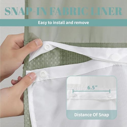 No Hook Waffle Shower Curtain with Snap-in Liner, 60x74 Inch, Sage Green