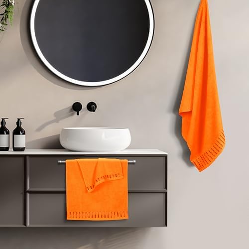 BELIZZI HOME Ultra Soft 3 Pack Cotton Towel Set, Contains a Bath Towels 28x55 inch, a Hand Towels 16x24 inch & a Wash Cloths 12x12 inch, Ideal Everyday use, Compact & Lightweight - Orange
