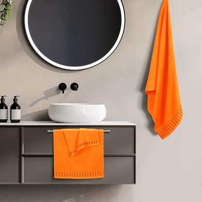BELIZZI HOME Ultra Soft 3 Pack Cotton Towel Set, Contains a Bath Towels 28x55 inch, a Hand Towels 16x24 inch & a Wash Cloths 12x12 inch, Ideal Everyday use, Compact & Lightweight - Orange