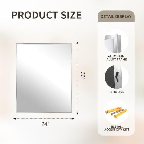 FICTOR Bathroom Vanity Mirror for Over Sink, 24" x 30", Silver