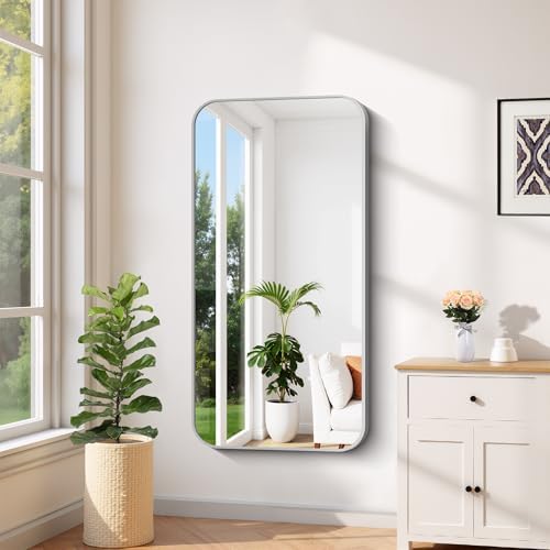 FORBATH 24x48 Inch Silver Bathroom Mirror for Over Sink, Narrow Rectangular Full Length Mirror with Metal Frame, Rounded Corners for Bathroom, Bedroom, Entryway Decor (Horizontal or Vertical)