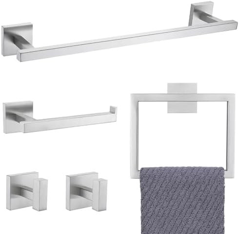 YACVCL Towel Bar Set, 5 Pieces Bathroom Hardware Set Brushed Nickel Bathroom Accessories, SUS304 Stainless Steel Towel Racks Holder Set Wall Mounted 23.6 Inch