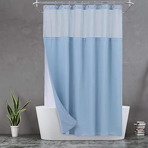 N&Y HOME Waffle Weave Shower Curtain with Snap-in Liner Set Blue, 71x72