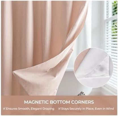 River Dream Linen Textured No Hooks Shower Curtain with Liner,Pink,71x74