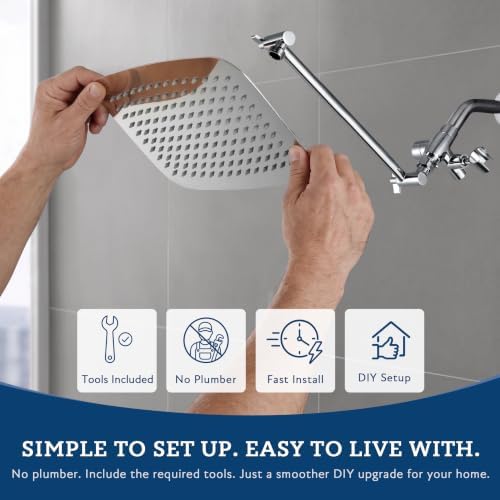 G-Promise All Metal 16" Rain Shower Head with Handheld for Bathroom Upgrade