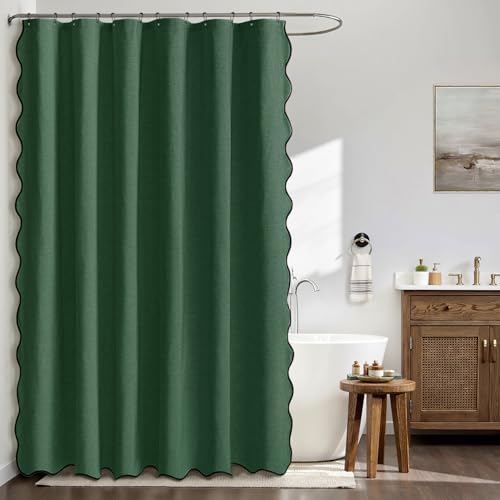 MIULEE 72"x84" Extra Long Scalloped Linen Shower Curtain Dark Green