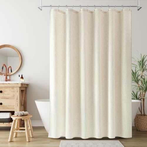 Nanspring Extra Long Linen Shower Curtain for Bathroom 84 Inch Light Beige