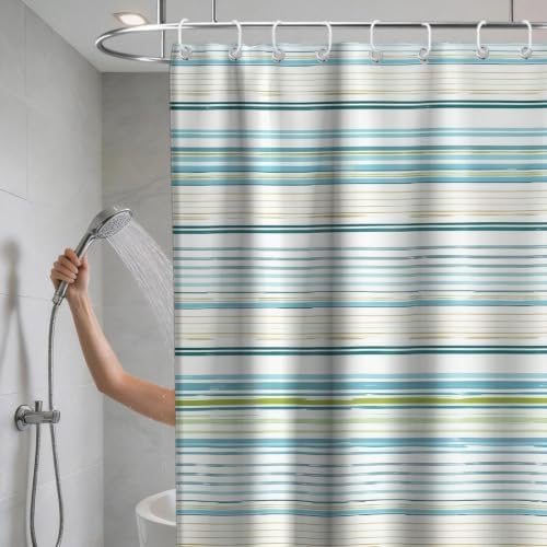 Neutral Modern Striped Shower Curtain Abstract Luxury Ocean Aesthetic