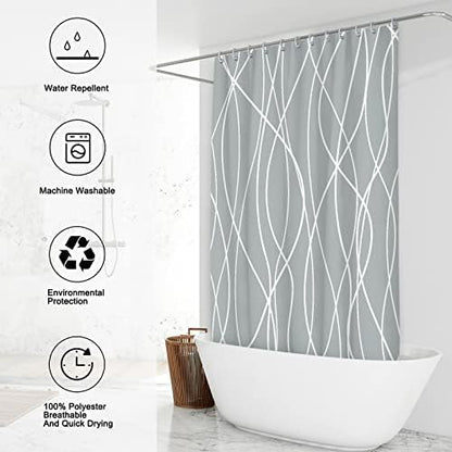 Striped Shower Curtain for Bathroom, Light Grey White, 72"W x 72"L
