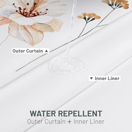 WITHLOC No Hook Floral Shower Curtain with Liner, Coral, 71x74