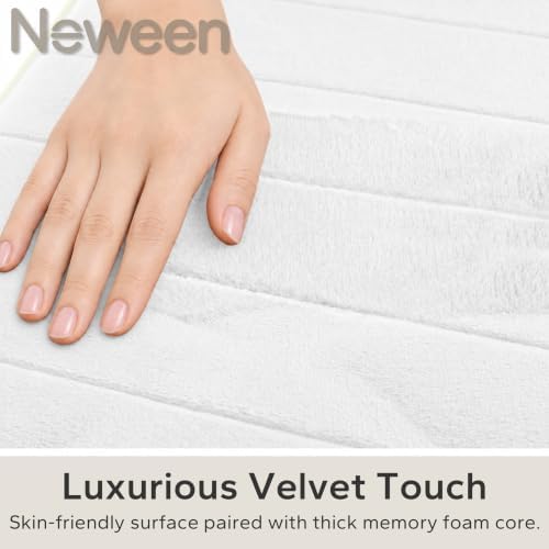 Neween Bathroom Rugs Set 3 Piece, Absorbent Memory Foam Bath Mat, White