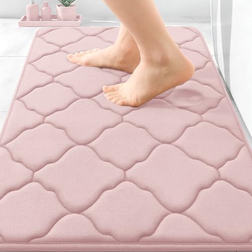 OLANLY Memory Foam Bath Mat Rug 30x20, Ultra Soft Bathroom Rugs, Pink
