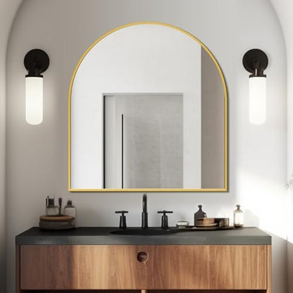 FICTOR 30" x 32" Arched Bathroom Vanity Mirror for Over Sink, Gold