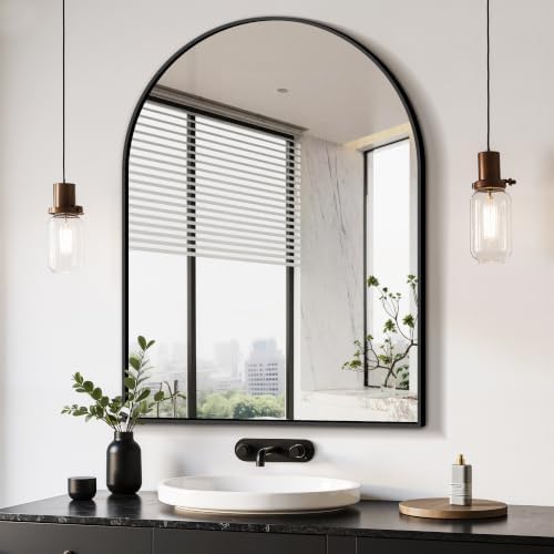 Delma Arched Bathroom Mirror, Black, 40"x30"
