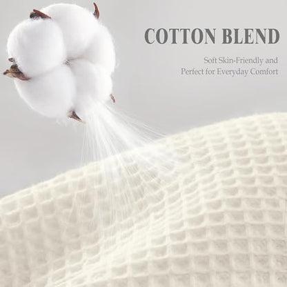 Waffle Weave Shower Curtain Heavyweight Cotton Fabric Ivory 72Wx75L