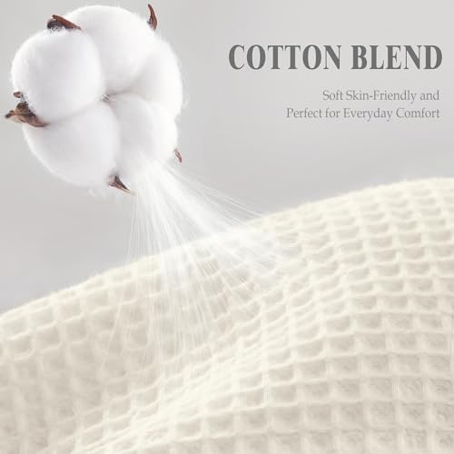Long Waffle Weave Shower Curtain Heavyweight Cotton Fabric Ivory 72Wx78L