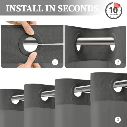 BTTN Charcoal Grey Ringless Linen Look Shower Curtain with Snap Liner 72x75