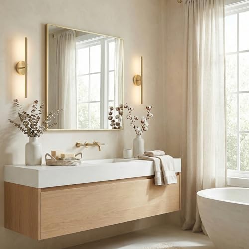 30"x30" Satin Gold Framed Square Bathroom Vanity Wall Mirror