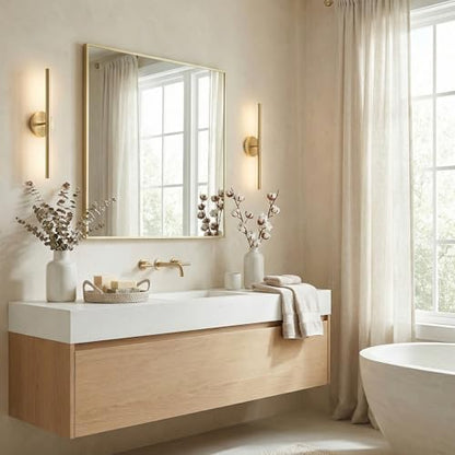 30"x30" Satin Gold Framed Square Bathroom Vanity Wall Mirror