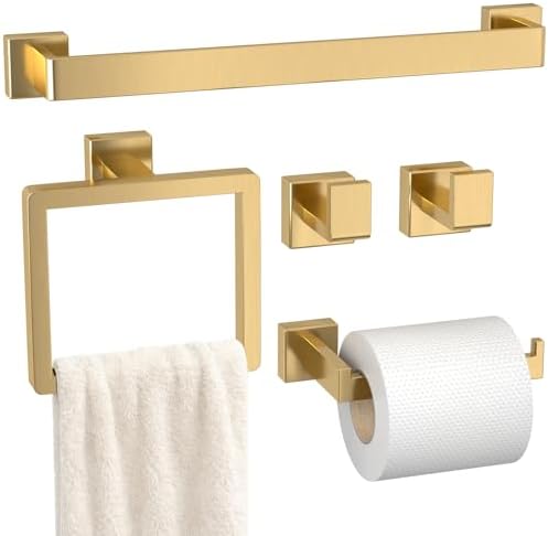 5-Pieces Gold Bathroom Accessories Set, 24 Inch Towel Bar Set