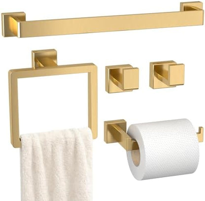 5-Pieces Gold Bathroom Accessories Set, 24 Inch Towel Bar Set