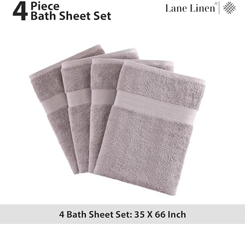 LANE LINEN Bath Sheets Quick Dry 100% Cotton 4 Pack Oversized - Platinum