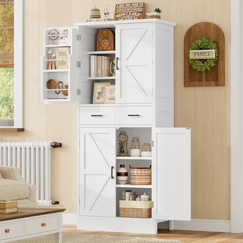 Farmhouse Pantry Cabinet, Tall Kitchen Storage Cabinet with Barn Doors