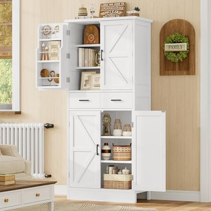 Farmhouse Pantry Cabinet, Tall Kitchen Storage Cabinet with Barn Doors