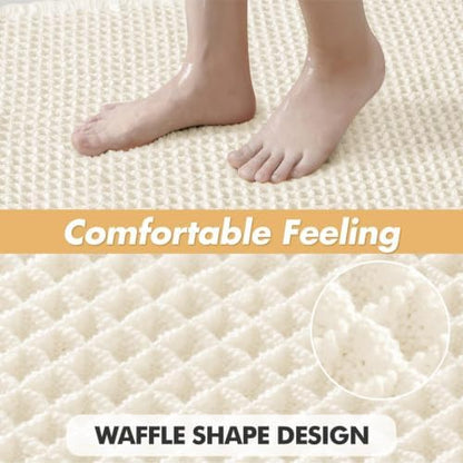 MIULEE Set of 2 Waffle Bathroom Rugs Boho Bath Mat Cream White 18x30 Inch