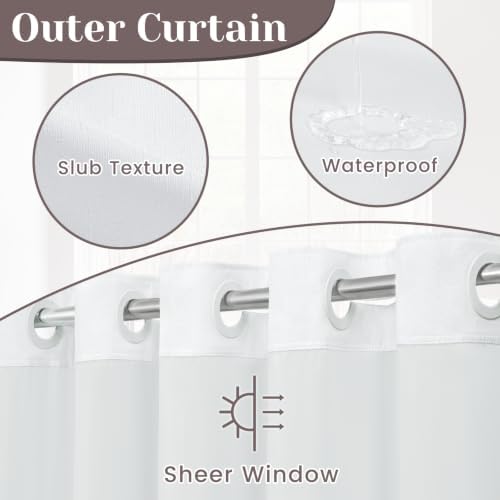 SORTTO No Hook Slub Shower Curtain with Liner, 36x74, White