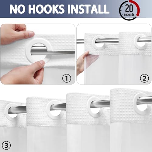 No Hook Shower Curtain with Liner Set Hotel Waffle Ombre Blue 72W X 75L