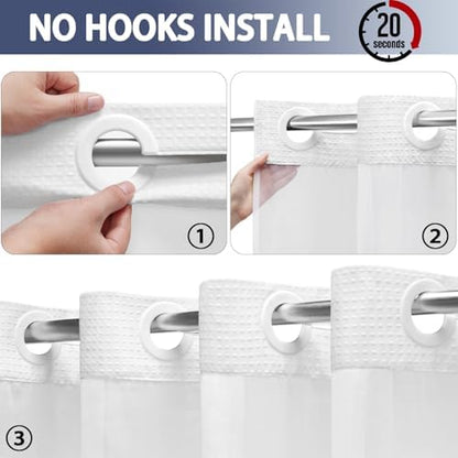 No Hook Shower Curtain with Liner Set Hotel Waffle Ombre Blue 72W X 75L