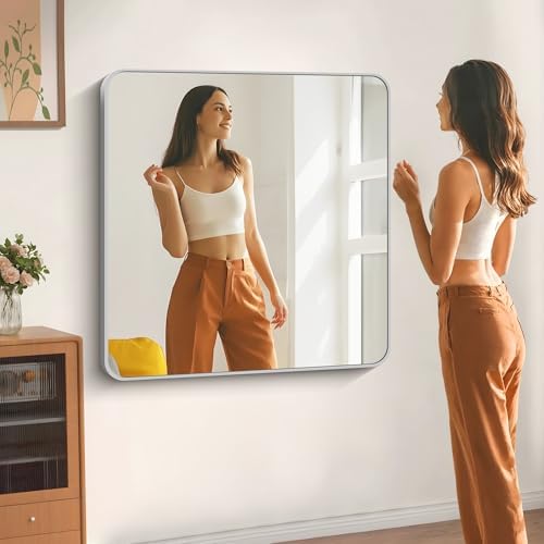 DESBING 42" x 42"Bathroom Mirror, Silver Wall Mirror with Metal Frame, Decorative Rectangular Vanity Mirror for Bedroom Bathroom Living Room Entryway (Horizontal/Vertical)
