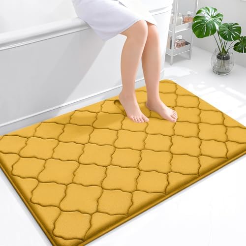 OLANLY Memory Foam Bath Mat Rug 47x32, Ultra Soft Bathroom Rugs, Yellow