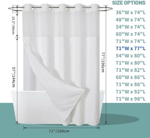 eachope No Hook Waffle Shower Curtain with Snap-in Liner, 71x77 Inch, White