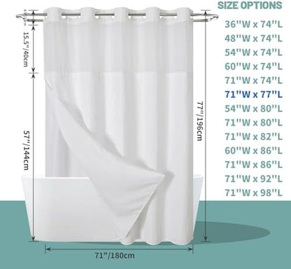 eachope No Hook Waffle Shower Curtain with Snap-in Liner, 71x77 Inch, White