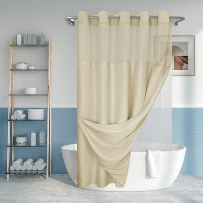 River Dream No Hook Shower Curtain with Snap-in Liner Set, Linen, 71x74