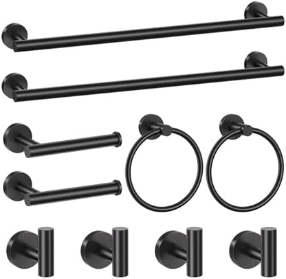 Matte Black Towel Bar Set 10 Pieces Bathroom Hardware Accessories Set Towel Rack Set for Bathroom SUS304 Stainless Steel Toilet Paper Holder Wall Mounted, 23.6 Inch