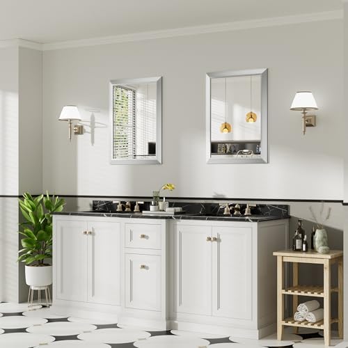 Briivue Bathroom Wall Mirror, Silver Brushed Nickel Metal Frame, 22x30 Inch