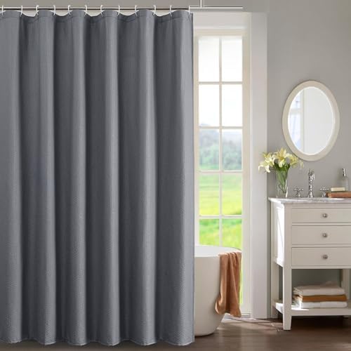 OWENIE Grey Shower Curtain for Bathroom 96 Inches Extra Long, Elegant 3D Embossed Textured Fabric Shower Curtains, Water Repellent, Machine Washable, Hotel Style, 72" W x 96" L, Grey