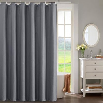OWENIE Grey Shower Curtain for Bathroom 96 Inches Extra Long, Elegant 3D Embossed Textured Fabric Shower Curtains, Water Repellent, Machine Washable, Hotel Style, 72" W x 96" L, Grey