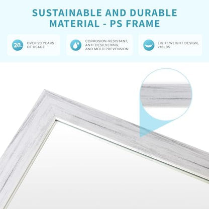 White Wood Effect Framed Wall Mirror, 24x36 Rectangle Mirror