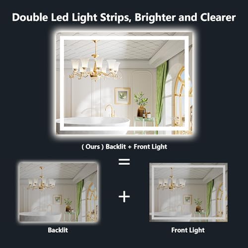 44x36 LED Bathroom Mirror with Lights, Lighted Vanity Mirror