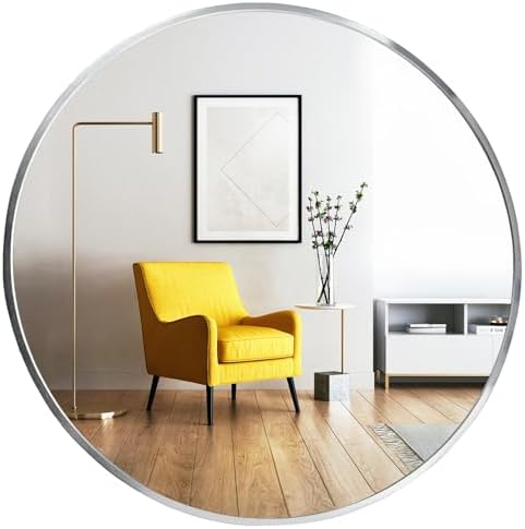 Oruii Round Mirror, 24 inch Silver Circle Mirror,Bruhsed Nickel Metal Frame