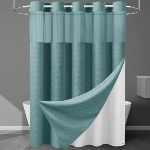 EUTXL Heavyweight No Hook Shower Curtain with Liner, Teal,71x86