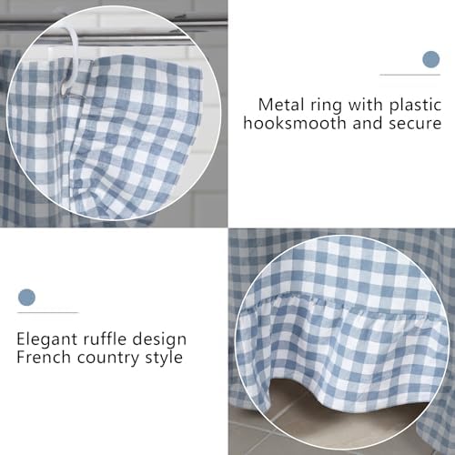 HunnmingRe Ruffled Gingham Shower Curtain Dusty Blue