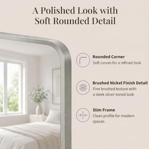 2-Pack 24x30 Inch Brushed Nickel Rounded Rectangle Vanity Mirrors