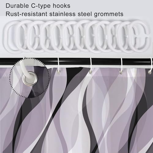Lavender Striped Shower Curtain with Hooks for Bathroom 72x72 Inch