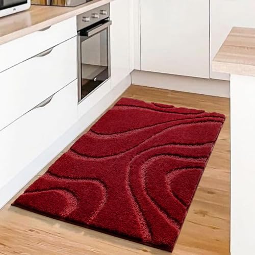 DEXDE Bathroom Rugs Mat Soft Absorbent Shaggy Floor Carpet Burgundy 24x36